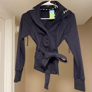 Navy blue hooded jacket with belt- NEW with tag